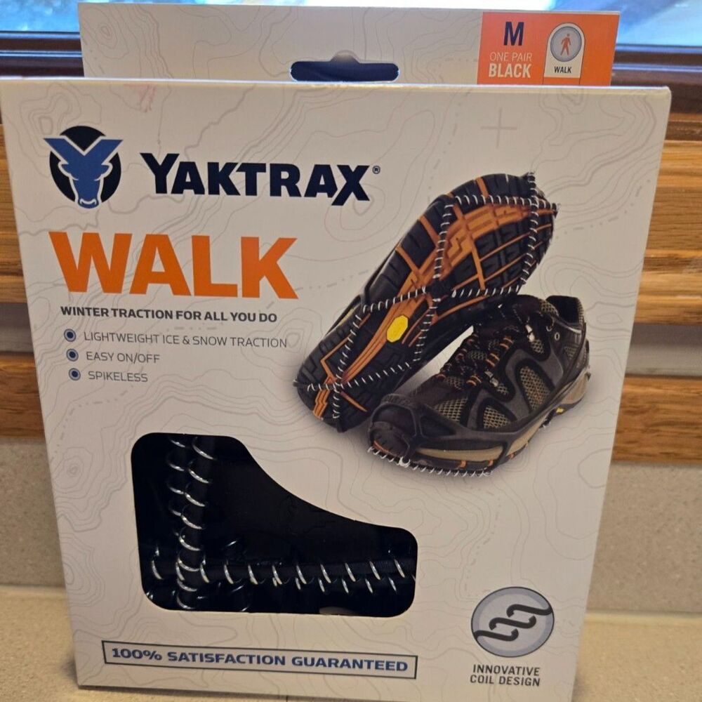 NIB Yaktrax Walk Winter Traction Devices Black Men's Sz 9-11 Wm's 10.5-15.5